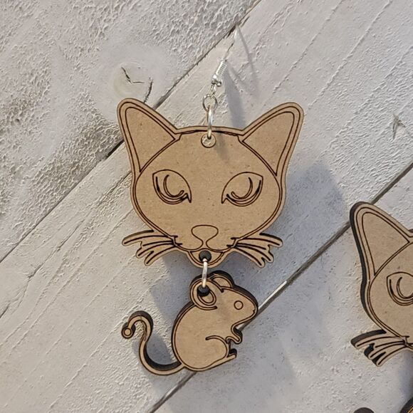 Handmade Cat and Mouse Earrings #1 - Picture 5 of 6